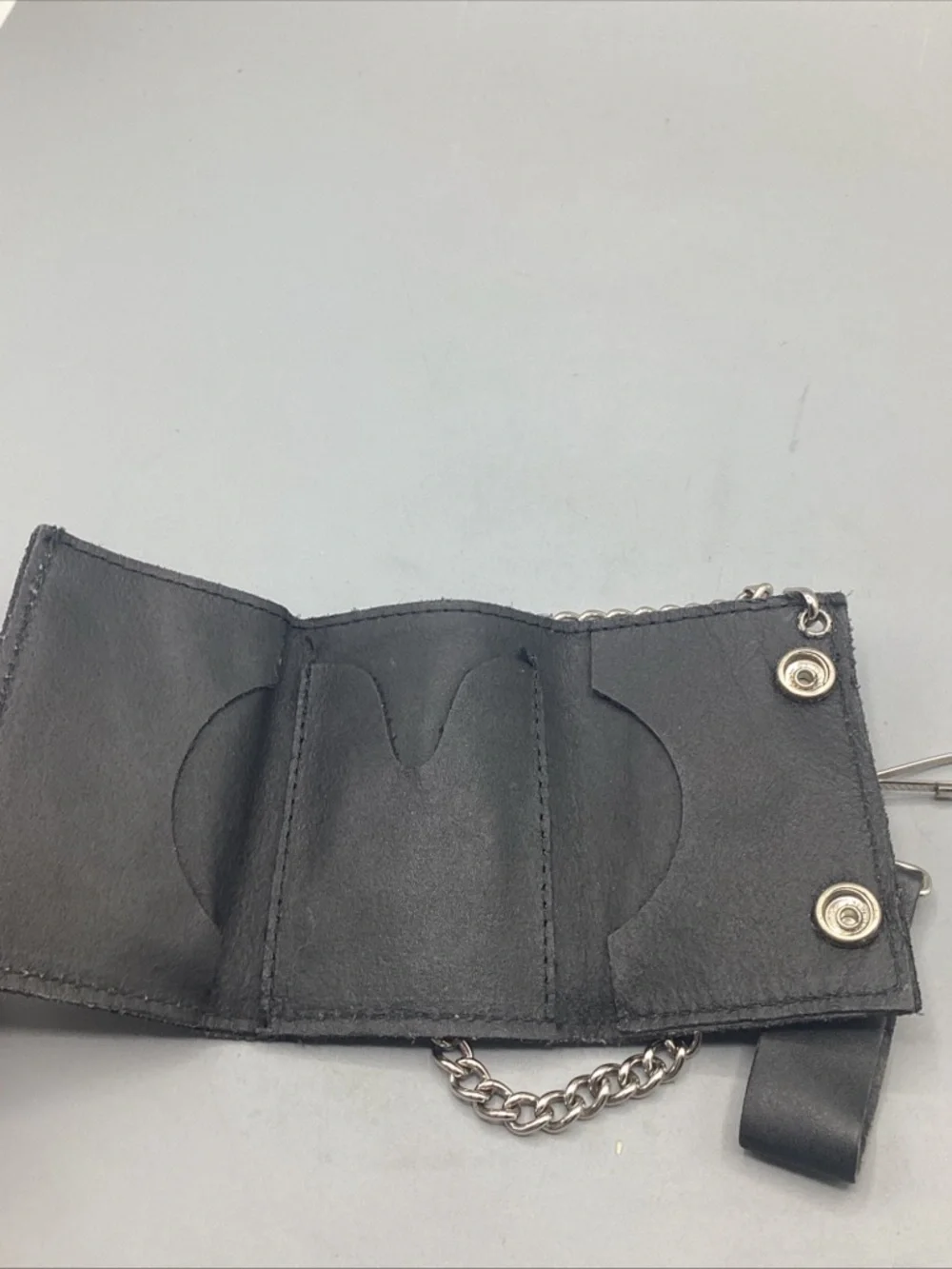 Vintage Black Leather Chain Wallet with Number 69 Accent USA Made